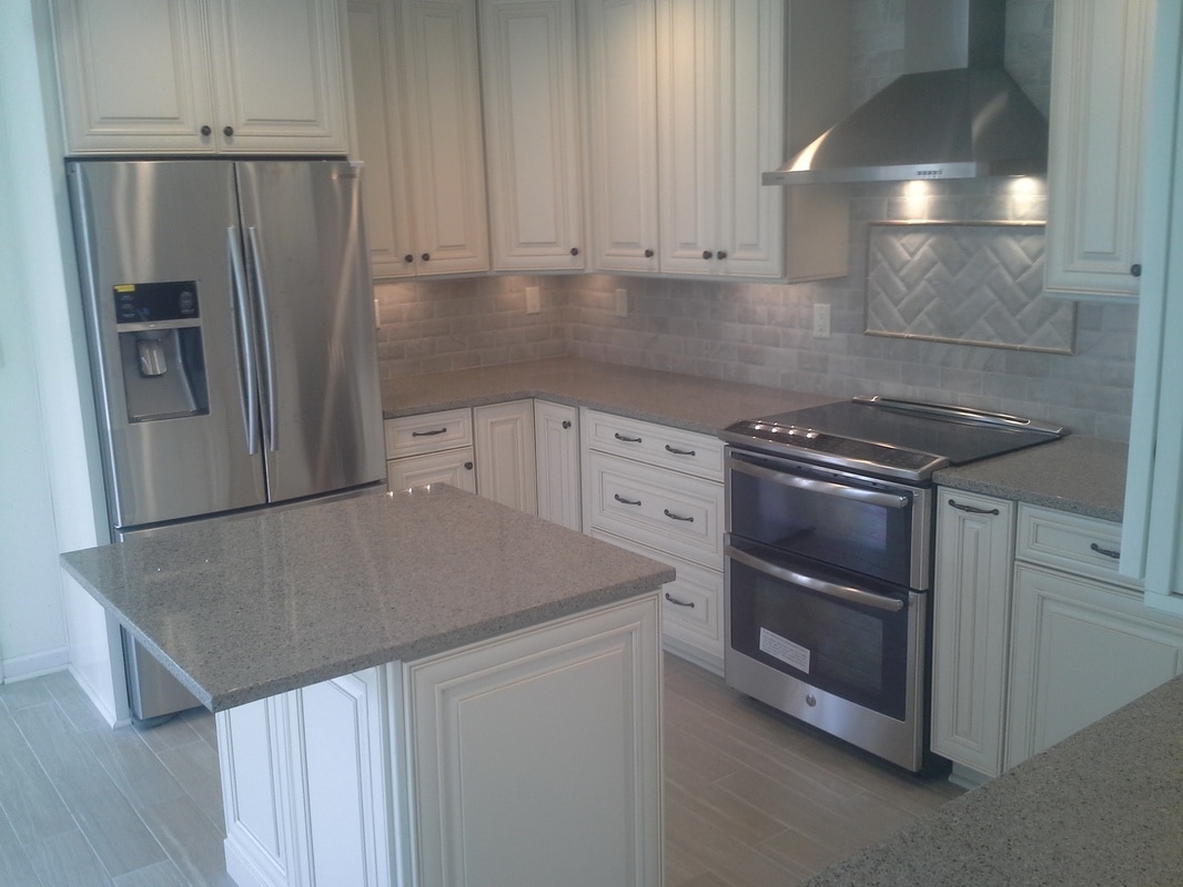 Grey kitchen remodel, stainless steel, granite, white cabinets
